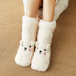 Floor Socks Women Autumn and Winter Velvet Coral Fleece Socks Sleep Home Slippers Snow Socks Confinement Bear Carpet Socks