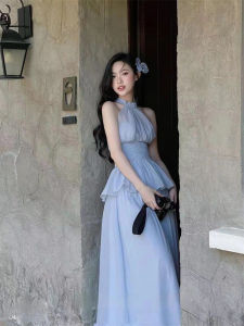 Elegant Summer Beach Vacation Gown Womens Soft Style Neck Hanging Top Half Skirt Set Casual Chic Outfit Summer Fashion