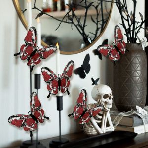 ตกแต่งวันฮาโลวีน 3D สีสันสดใส กระดูกสันหลัง รูปดอกกุหลาบ ผีเสื้อ ตกแต่งบรรยากาศ ติดผนัง ตกแต่งฉากงานปาร์ตี้