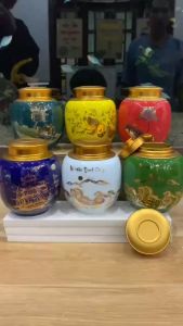 Hũ Trà Tròn Nắp Đồng-Bát TràngBình cà phê-Hộp sứ đựng chè khô/trà xanh DecorLọ thảo mộc in logo Gốm Ngô Gia