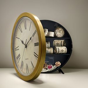 Vintage Wall Clock Safe Box - Hidden Secret Storage for Home Decoration Money Jewelry Valuables - Decorative Functional Design