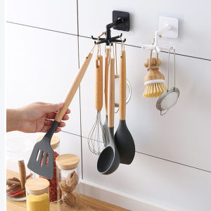 Masely 360 Degrees Rotated Kitchen Hooks Self Adhesive 6 Hooks Wall Door Hook Handbag Clothes