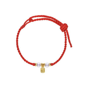 Gift White Near-Round Freshwater Pearl Red Rope Woven Bracelet 4-7mm