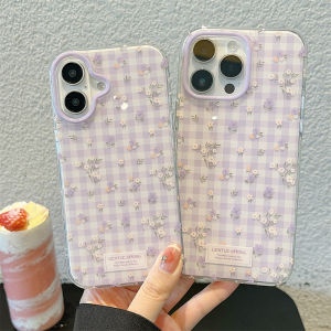 Retro Purple Floral Phone Case for iPhone 15 16 pro Max Double Layer Protective Shell for Girls Artistic Trendy Acrylic Cover