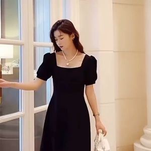 wf Womens Long Skirt Dress Short Sleeved Square Formal Elegant Slim Korean White Skirt For Women