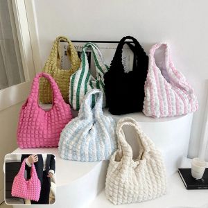 Lớn Vải Xếp Túi Đeo Vai Thời Trang Nhẹ Ren Định Túi Tote Dành Cho Nữ Mua Sắm Hẹn Hò Sát Nách Túi Lót Lụa