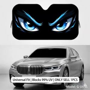 Blue Angry Eye Print Reusable Double-Sided Windshield Sun Visor UV Block Portable Heat Shield Cover
