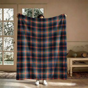 BILIBILI | Tartan Plaid Navy Red Flannel Blanket Perfect for Sofa Office Bed Travel Sleep Read Relax Camping Four Season Use