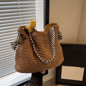 Straw Woven Straw Beach Bag Fashion Large Capacity Knot Shoulder Straps Single Shoulder Bag Tote Bag Travel