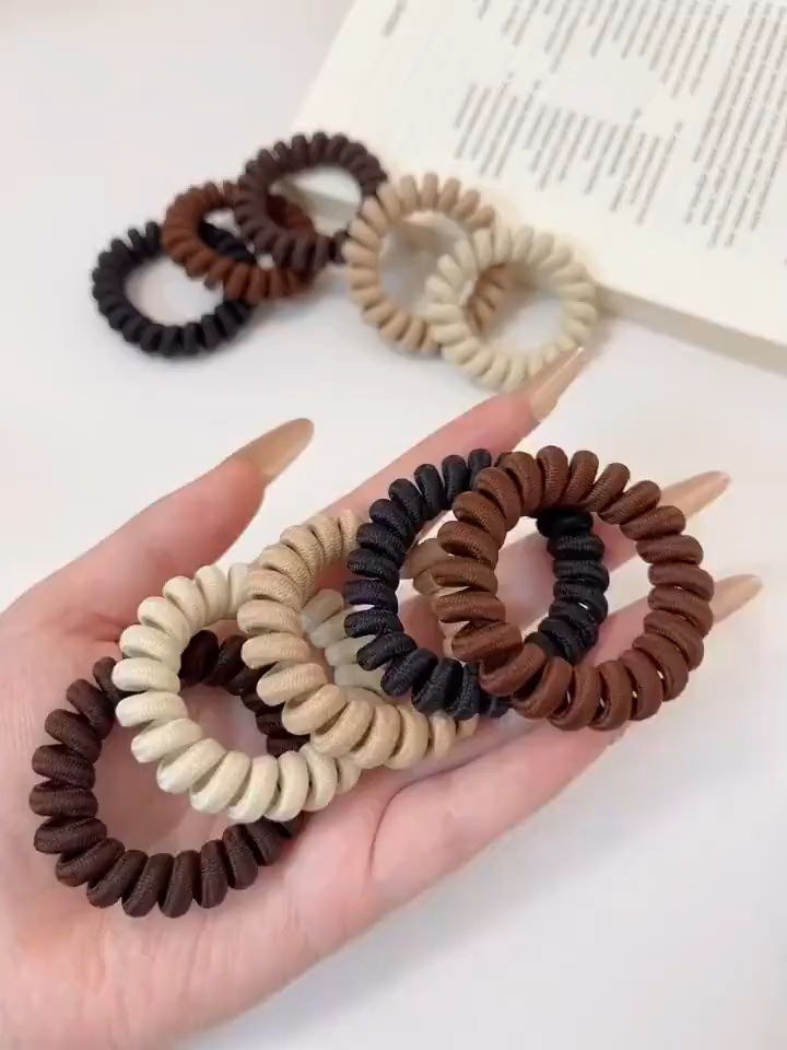 Phone Cord Hair Band Telephone Wire Hair Ring 🎀 电话圈发圈发绳 Getah Rambut Gaya Telefon Berkilau Matte Tinggi Elastik Milk Tea Hair Tie