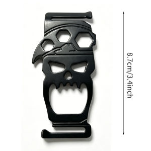 Bottle Opener EDC Multitool 4-in-1 Skull MOLLE Clip Stainless Steel Tactical Carabiner Keychain for Outdoor Camping Climbing