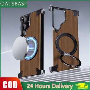 Oatsbasf  Wood Phone Case for Samsung Galaxy S26 Ultra/S25 Ultra/S24 Ultra W/ 360° Rotation Kickstand Frameless Cell Phone Protective Shell