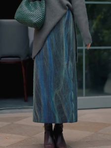 French Vintage Ombre Design High Waist Womens Midi Skirt Versatile Straight Leg Long Skirt Spring 2025 New Style plus Size