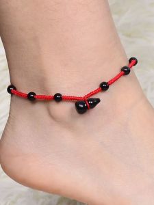 Original Genuine Goods Natural Obsidian Three-Dimensional Gourd Anklet Male and Female Red Rope Black Woven Birth Year Couple Gift