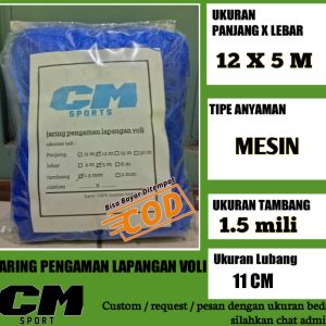 jaring pengaman lapangan voli volley warna biru 12 x 5 biru lebar lubang 11 cm anyaman mesin