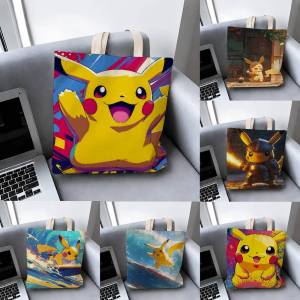 Bandai | Pokemon Ultimate Collection Storage Bags Tote Bag Travel Summer Beach Shoulder Bag Reusable Grocery Shopping Bag Anime Artwork