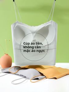 MiiOW | Áo ba lỗ ren lụa băng MiiOW mùa hè 2024 dành cho nữ Áo ngực lót cotton pha trộn dài tay cổ chữ V không dây Quần lót bên trong