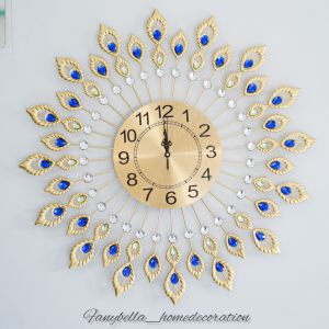 ￼Jam dinding Aesthetic Ruang Tamu biru hitam emas gold Mewah Nordic Luxury Minimalis Modern