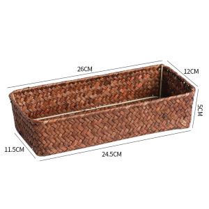 Handwoven Rattan Storage Basket Rectangular Kitchen Entryway Remote Control Key Storage Box Fork Chopstick Basket Miscellaneous Items Basket