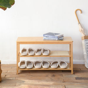 Home Use Multi-Layer Shoe Rack Wooden Storage Cabinet Simple Entryway Slip-Off Bench Luxury Minimalist Design Moving Parts
