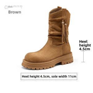 Josiny | Autumn/Winter New High Heel Ankle Boots Mérida Brown Martial Thigh-High Bunched Boots