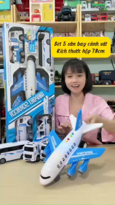 Set 5 Xe Sân Bay Cảnh Sát Chạy Đà Cỡ Lớn Cho aBé Máy Bay Lắp Pin Có Nhạc Đèn Chất Liệu Nhựa ABS