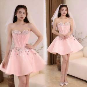 Đầm cưới TRIPBLE T DRESS dáng ngắn đính đá gương siêu xinh - size S/M/L - MS278Y
