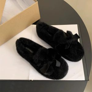 French Fad ZOMO One Pedal Fairy Fluffy Shoes Female Autumn and Winter Outer Wear Fleece-Lined Flat Bottom Pregnant Womens Gommino