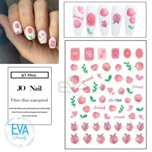 Sticker Dán Móng Tay 3D Dạng Decal Dán Móng Chống Nước Joyful Nails  Hoạ Tiết Quả Đào Hồng Pink Peach Nail Art Sticker JO1966