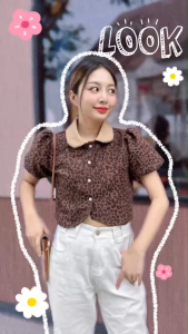 TW21704 เสื้อลูกฟูก แขนพอง คอบัว กระดุมหน้า ..