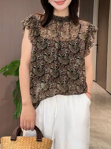 QINGNAER | Áo Sơ Mi Tay Ngắn Phong Cách Cổ Điển Châu Âu
