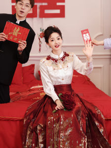 ชุดแต่งงานสไตล์จีนใหม่ ชุดกางเกงกระโปรงม้า ชุดรับประทานอาหารในงานแต่งงาน ชุดราตรีขนาดเล็ก ชุดฮันฟู ชุดฮันฟูแบบติดกระโปรง