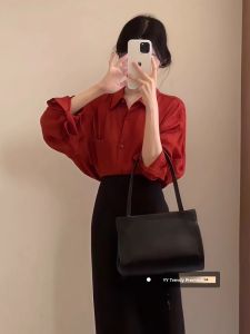 French Vintage Red Sun Protection Shirt Womens Winter Cover up 2025 New Breathable Outerwear Thin Top Air Conditioning Shirt