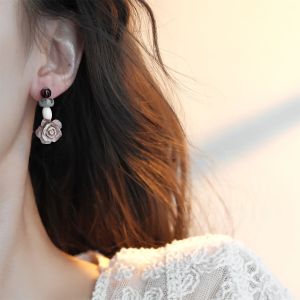 Elegant Rose Flower Ear Cuff Gentle And Delicate New Chinese Style Hanfu Cheongsam Mosquito Coil Tray Ear Jewelry for Women