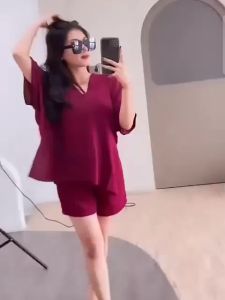 PROMO SETELAN HOTPANS  terbaru 2025.POLOS WANITA CELANA PENDEK CRINGKLE AIRFLOW