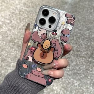 MrHaHa Casing For Vivo Y17s Y100 Y03 V29E Y95 Y36 Y28 Y35 Y02 Y21 Y51 Y50 Y20 Y19 Y17 Y1s Y85 Y16 V29 V30 V27e V27 V25 V23e 4G 5G Cartoon Cute Capybara With Bracket New ins Minimalist Feather Laser Advanced Phone Case Soft Cover