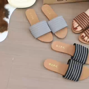 SAK Elegant Striped Flat Sandals for Women - Comfortable Slip-On Summer Slides AK-2 35-40