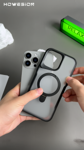 HOWESION Matte Armor Stand Magnetic Phone Case For iPhone 16 Pro Max /15 14 13 Pro Max Soft TPU Edge/Hard PC Cover Protective Case