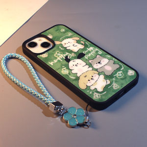 เคสโทรศัพท์ซิลิโคนใสลายการ์ตูนสีเขียวหญ้าสำหรับ iPhone 16 pro Max 16 pro 15 14 13 12 11 ป้องกันการตกหล่น ลายหู 3 มิติ