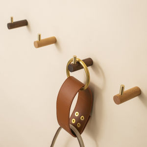 Nordic Style Black Walnut Brass Clothes Hook Wall Mounted Solid Wood Decorative Hook Japanese Pure Copper Bathroom Hook