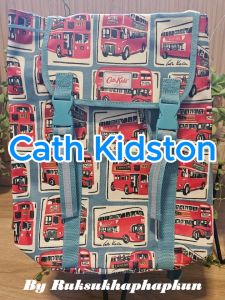 Cath Kidston | Matt Coated Drawstring Buckle Backpack | London Bus Print มือสองของแท้100%