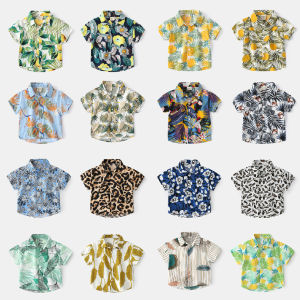 Summer Short Sleeve Hawaii Vacation Printed Leaves Childrens Beach Shirt Boys Floral Shirt Thin Top for Boys And Girls