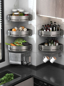 Kitchen Corner Storage Rack Vegetable Storage Shelf Triangular Space Aluminum Wall Mounted Nordic Style Suction Cup Installation