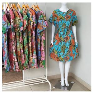 Dress Simanis Kencana Ungu Label Biru Korean Style Murah Meriah Tali Pinggang LD 108 cm PB 100 cm BISA COD