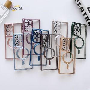 【With Lens Film】KISSCASE Transparent For Magsafe Magnetic Case For Samsung S23Ultra S23Plus S23 S22Ultra S22Plus S22 S21Ultra S21Plus S21 Soft Full Camera Cover