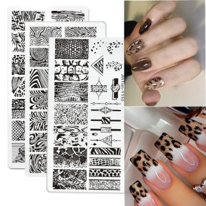 Leopard Geometric Nail Plate Marble Blooming French Line Animal Skin Image Nail Stamp Template UV Gel Polish Printing Plate Tool