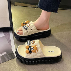 Adorable Bear Themed Slip-resistant Indoor Home Slippers Womens Summer New Style Thick Bottom Heel Increase Comfortable EVA Slippers