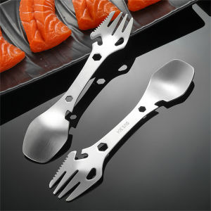 Portable Outdoor Utensil Stainless Steel 304 Fork Spoon Bottle Opener All in One For Camping Hiking Picnic Tableware