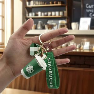 Cute Creative Milk Tea Bear Keychain Coffee Cup Bag Pendant Couple Car Decorations Rubber Anime Themed Gift Keychains