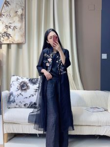 New Chinese Style National Trend Full Embroidery Silk Long Open Cardigan Floral Lace Collar Heavy Spring Fashion Womens Jacket